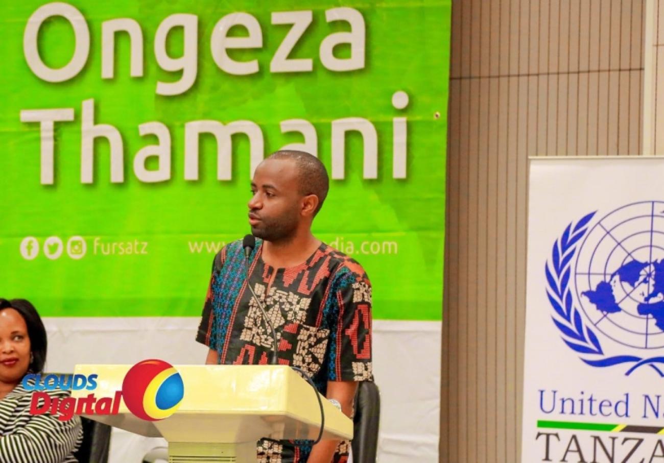 Music Artist and Global Goals Youth Champion, Niki wa Pili speaking during FURSA Dar
