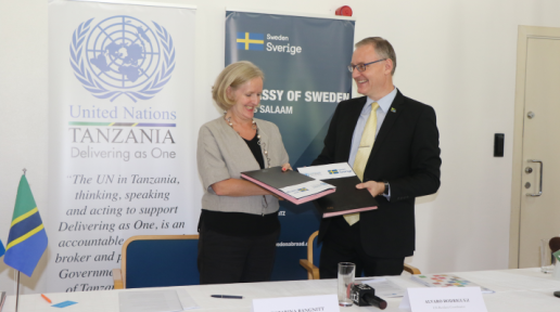 Ambassador for Sweden to Tanzania, H.E. Katarina Rangnitt and the UN Resident Coordinator, Mr. Alvaro Rodriguez